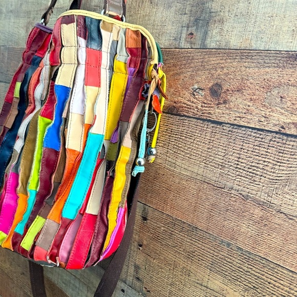 Graffity Paris Genuine Lambskin Leather Colorful Patchwork Tote/Crossbody Bag - Picture 5 of 13